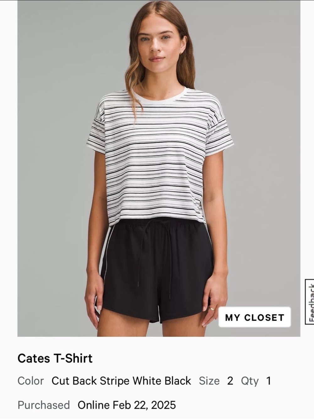 lululemon athletica White & Black Striped Short Sleeve Tee